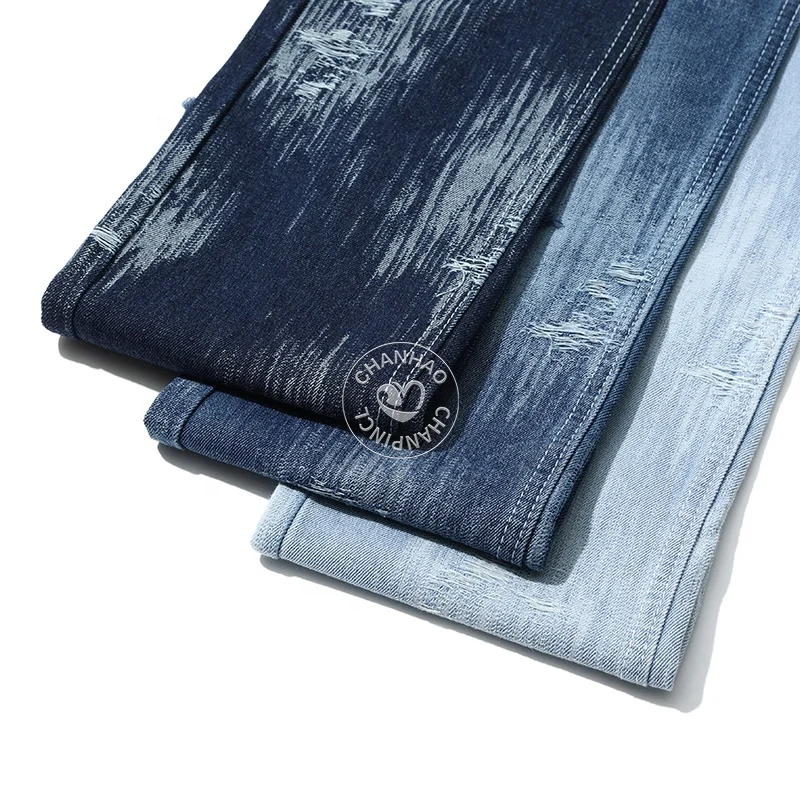 Friction Pattern Thread Picking Blue 80% Cotton Jacquard Denim Fabric for Jeans 10.5Oz High Quality Denim Fabric Wholesale