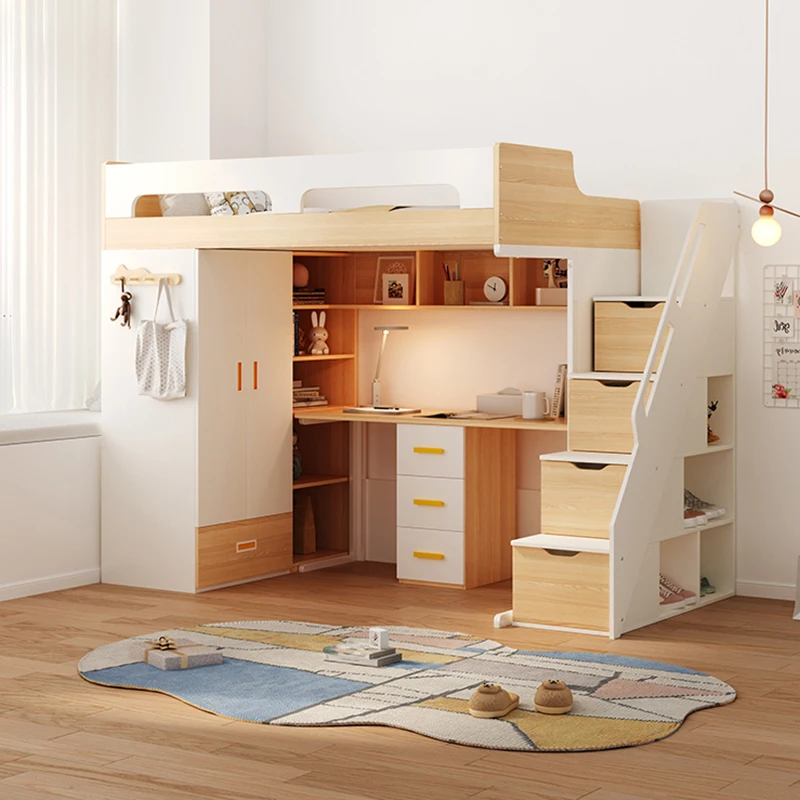 Small Space Saving Study Table for Bedroom Boys & Girls Children's Raised Bed with Study Features Underneath for Apartment Use