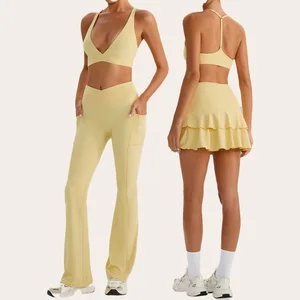 Pilates Fitness Exercise Yoga Set Custom Yoga Wear Gym Workout Crop Tank Tops Shorts Leggings Skirt Yoga Set for Women