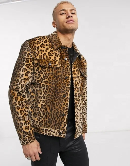 Wholesale Men's Faux Fur Leopard Print Western Jacket