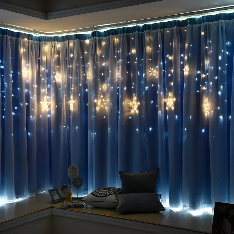 Christmas Fairy Lights Festoon Led String Lights Star Garland on Window Curtain Indoor Tree Decoration Halloween Wedding Light
