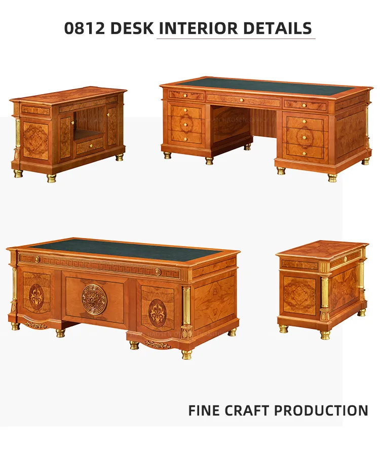 Luxury Classic Carving Wooden Office Furniture 0812 Leather Desktop