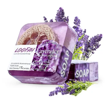 Wholesale In Stock Handmade Organic Moisturizing Whitening Cococnut Lavender Loofah Bar Soap for Face and Body