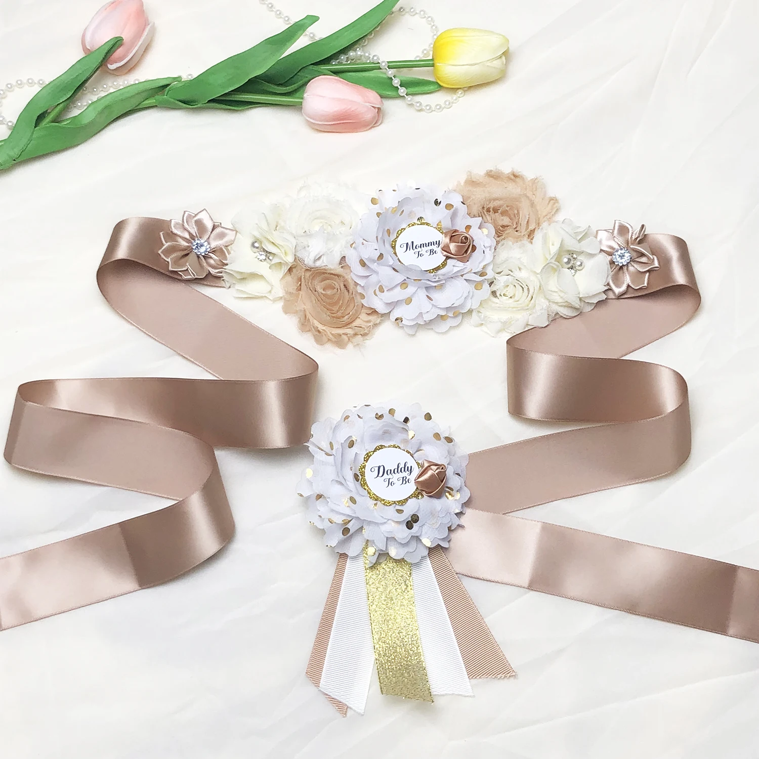 Sage Green Maternity Sash and Corsage Set for Baby Shower