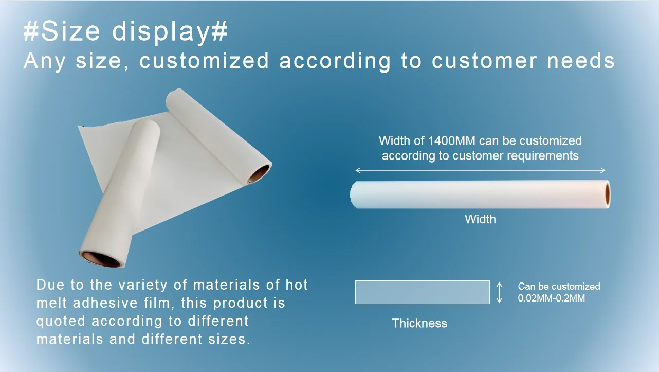 Polyurethane Hot Melt Adhesive Film with 100-110°C Heat Press Temperature 15-20s Pressing Time and 0.5-1.5kgf Scalding Pressure