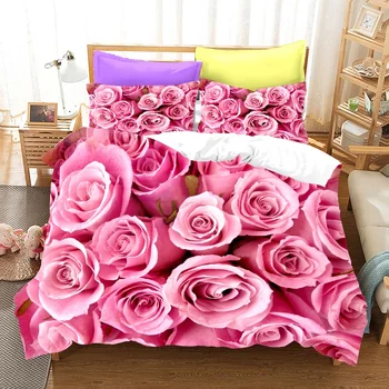 Newest cute spanish design printed floral pink flower bulk bed sheets king  size 3d bed cover set - AliExpress