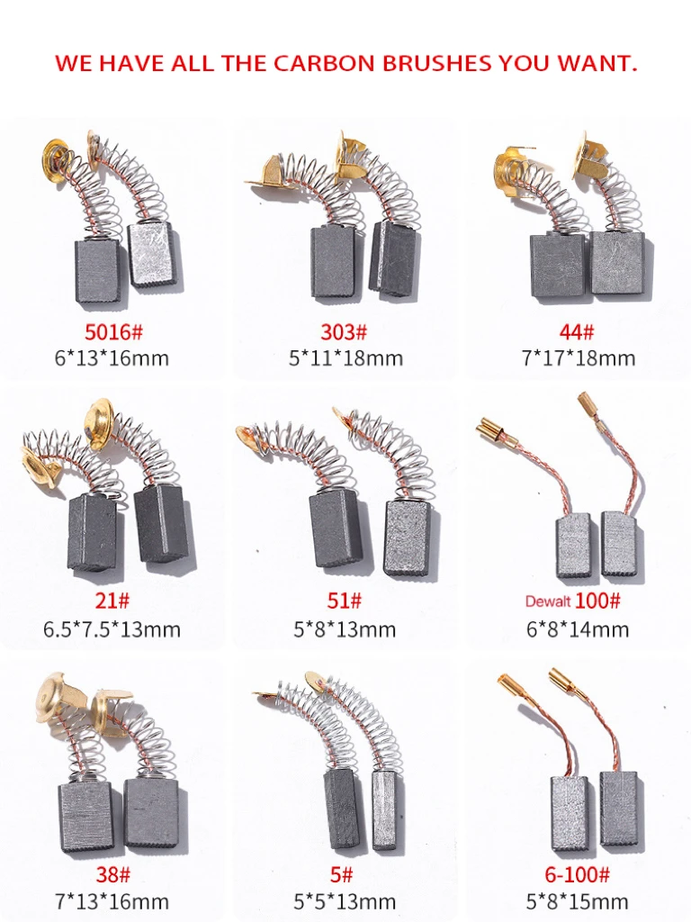 All Kinds Customized Power Tool Carbon Brushes 6v/9v/12v/18v/24v/48v/60v/220v/240v Motor Brush