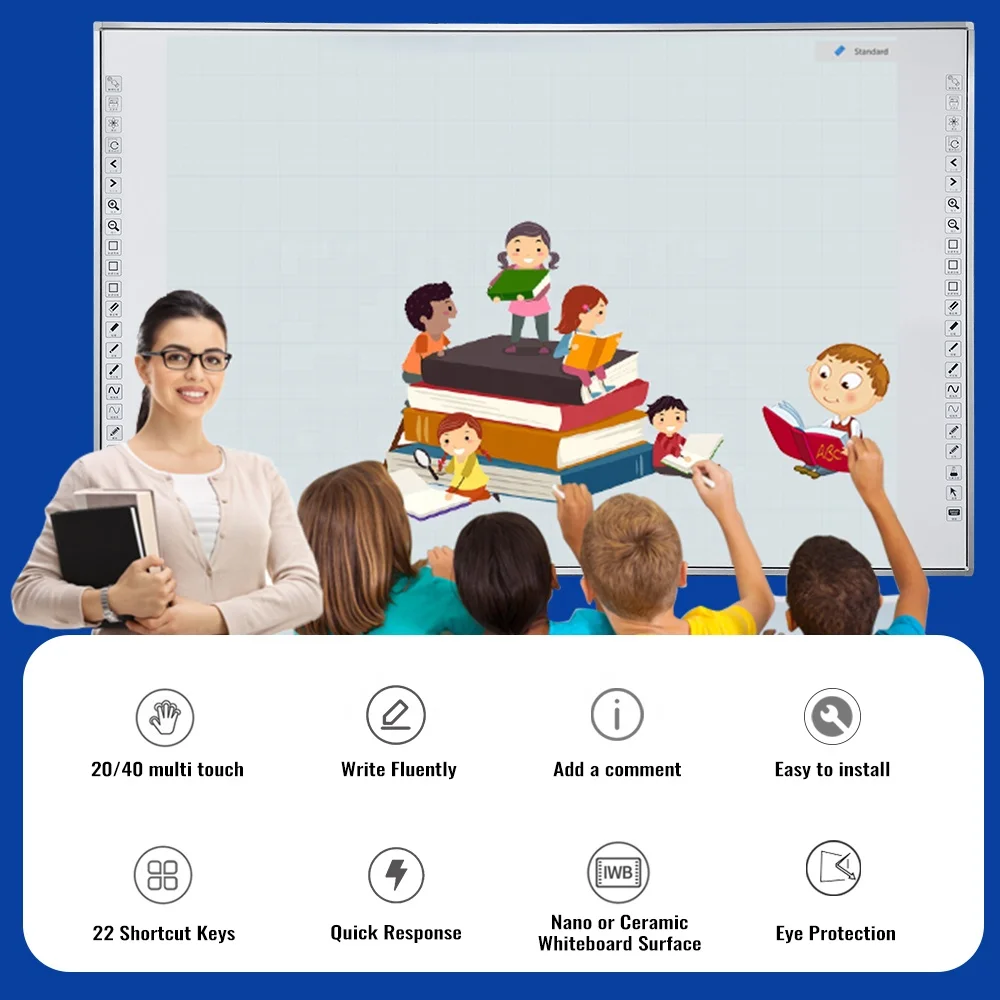 YCLTOUCH Infrared Touch Technology 82 Inch Smart Board USB Free Drive Write Smoothly 20 Points Interactive Whiteboard