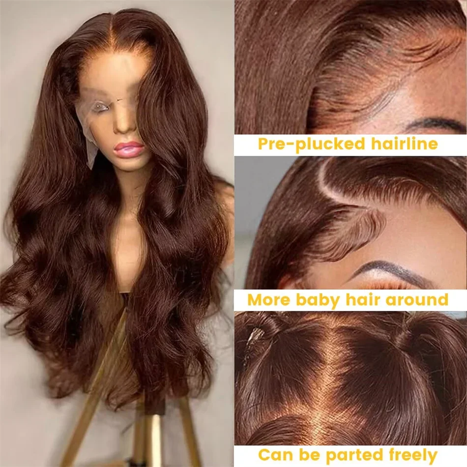 Parrucche per capelli umani con pizzo frontale e onda del corpo color cioccolato per le donne_voghion.com
