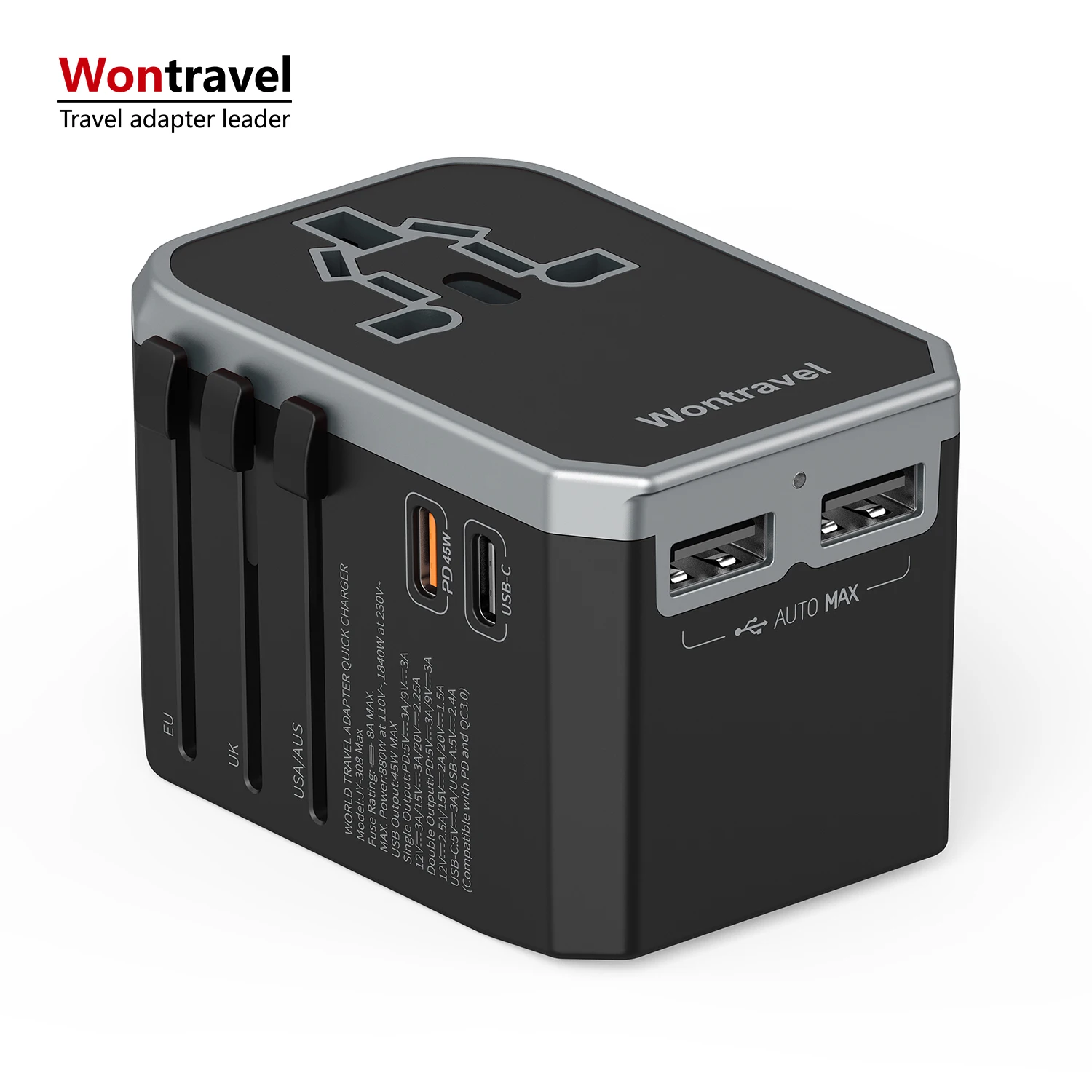 New Design Logo Printing Worldwide Universal Travel Adaptor Plug PD Charger USB Travel Adapter
