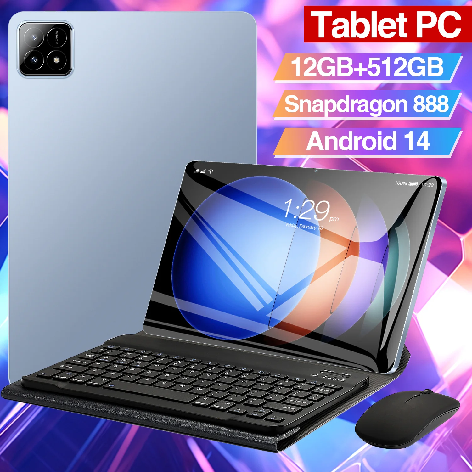 Android12 タブレット 10インチ 12GB RAM+512GB ROM 10.1 Inch Tablet PC with 12G RAM, 1024GB Storage, Android 14