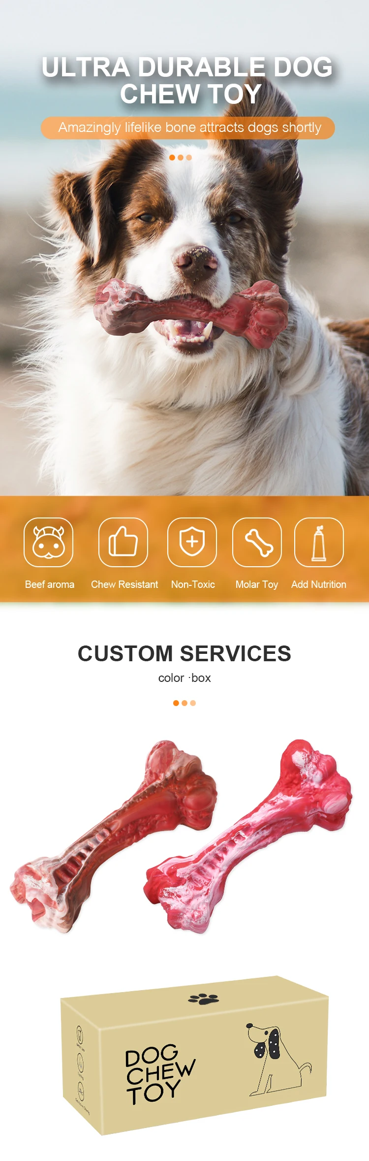 Tough Dog Bone Toys Beef Flavor Durable Teeth Clean Rubber Molar Stick