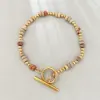 Pulsera de cuentas de ábaco de piedra shoushan natural dorada