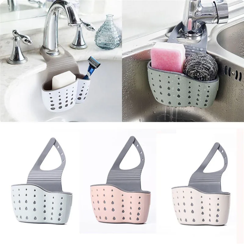 HelloWorld Sink Shelf Soap Sponge Drain Rack Silicone Storage Basket Bag Faucet Holder Adjustable Bathroom Holder Sink Kitchen Accessories