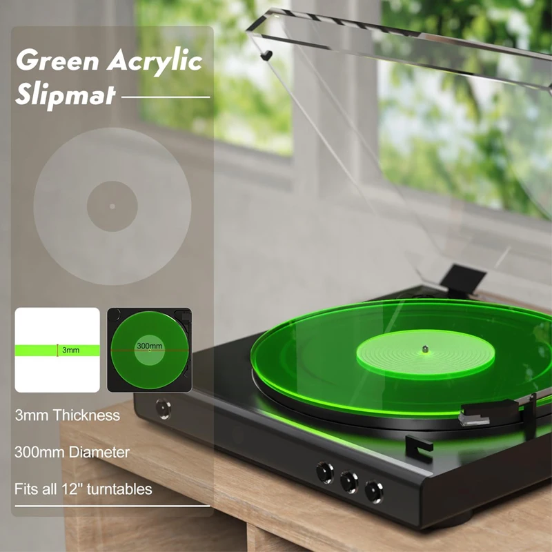 Bespoke Fluorescent Green Acrylic Record Player Platter Slipmat Lucite Round Polished Turntable Vinyl Slip Mats