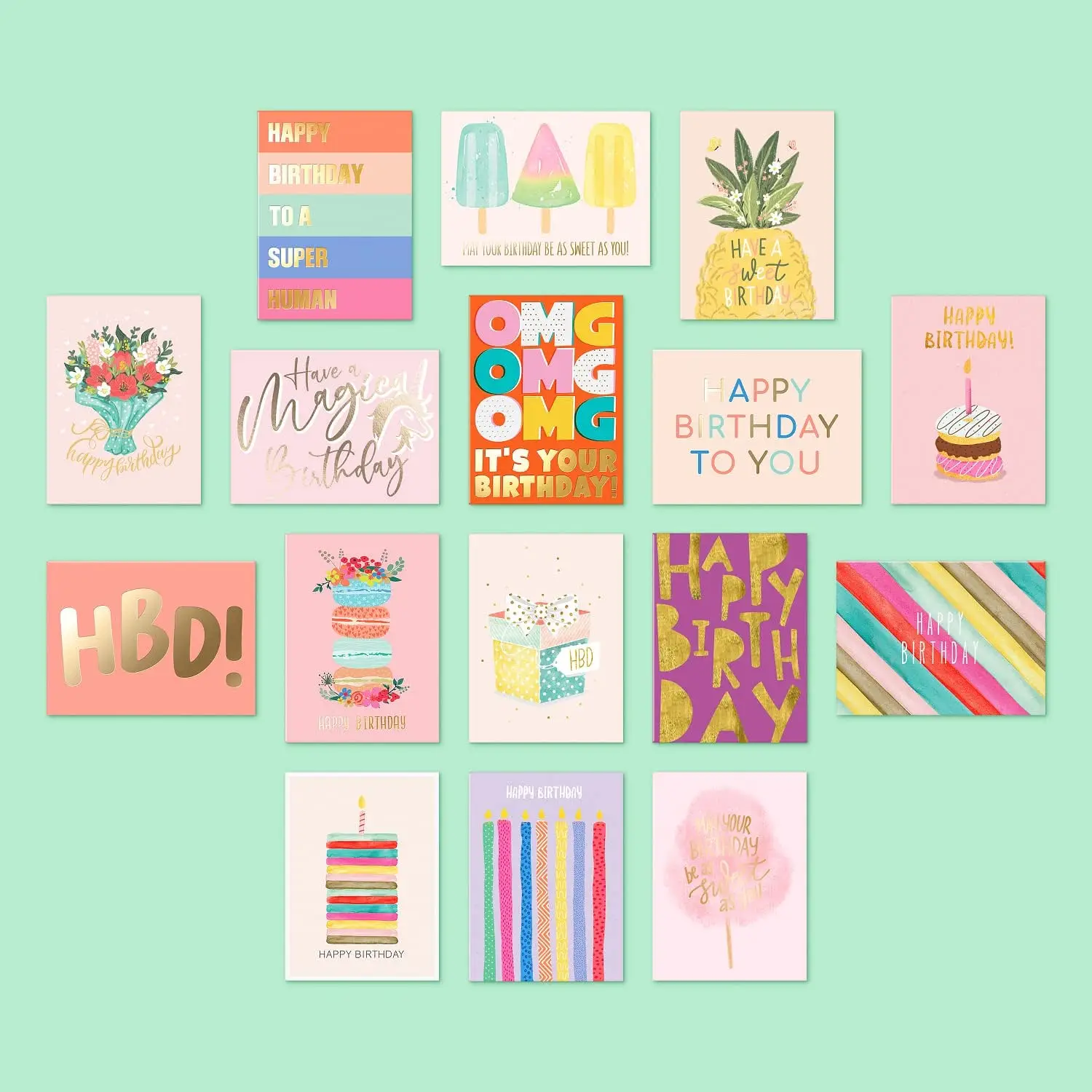 Variety Assorted Custom Happy Birthday Bulk Greeting Cards With