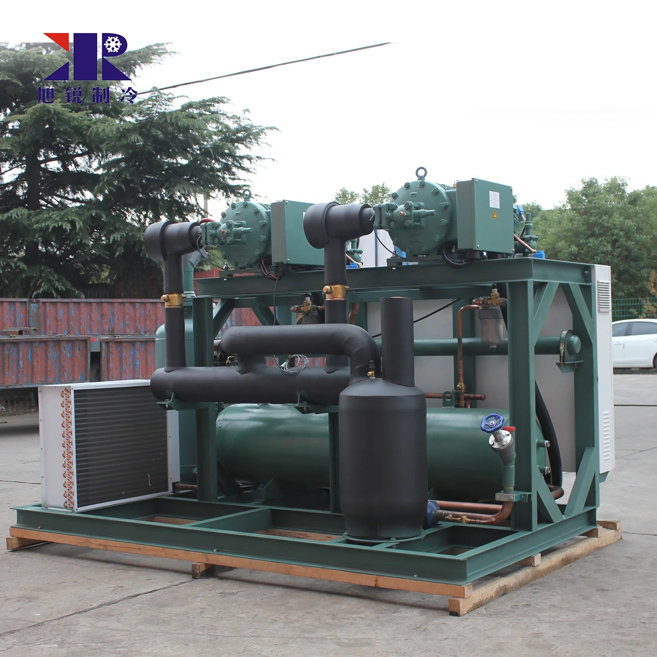 Frozen Seafood Bonito Tuna Condensing Unit Screw Compressor Racks Industrial Refrigeration Evaporting Cooling Provided Parallel