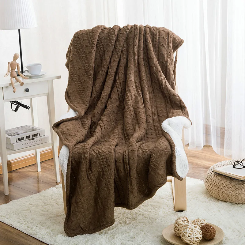 American Style Solid Knitted Sherpa Throw Blanket Comfort and Style Fleeced Portable for Home Bed Bath for Autumn factory