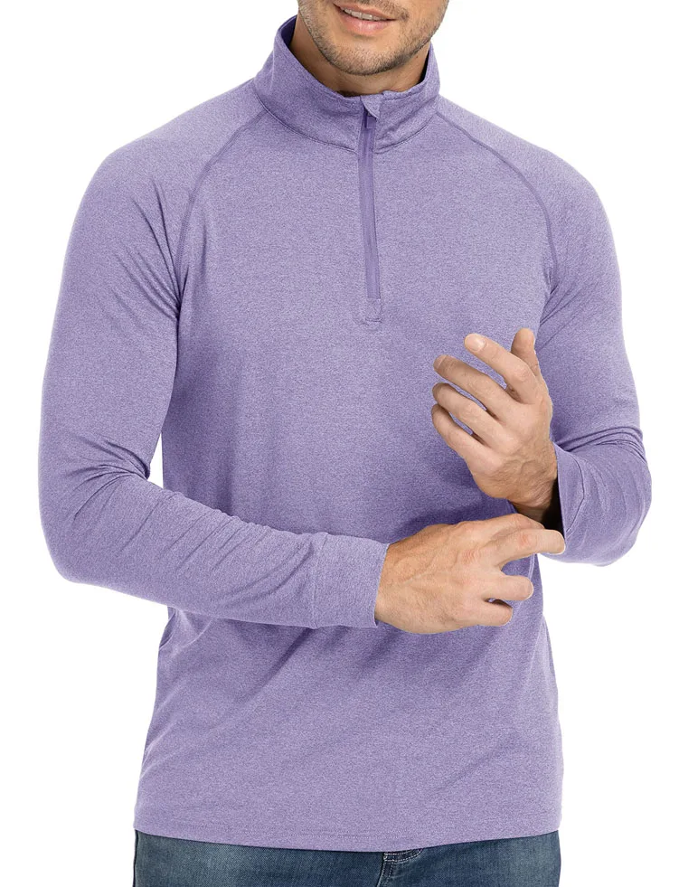 Custom LOGO UPF50+ Sun Protection 1/4 Zip Pullovers Mens Long Sleeve POLO Shirt High Quality Running
