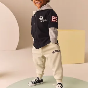 New Arrival High Quality 100% Cotton Customize Letter Embroidered Boys Clothing Set Jacket Hoodie and Sweatpants