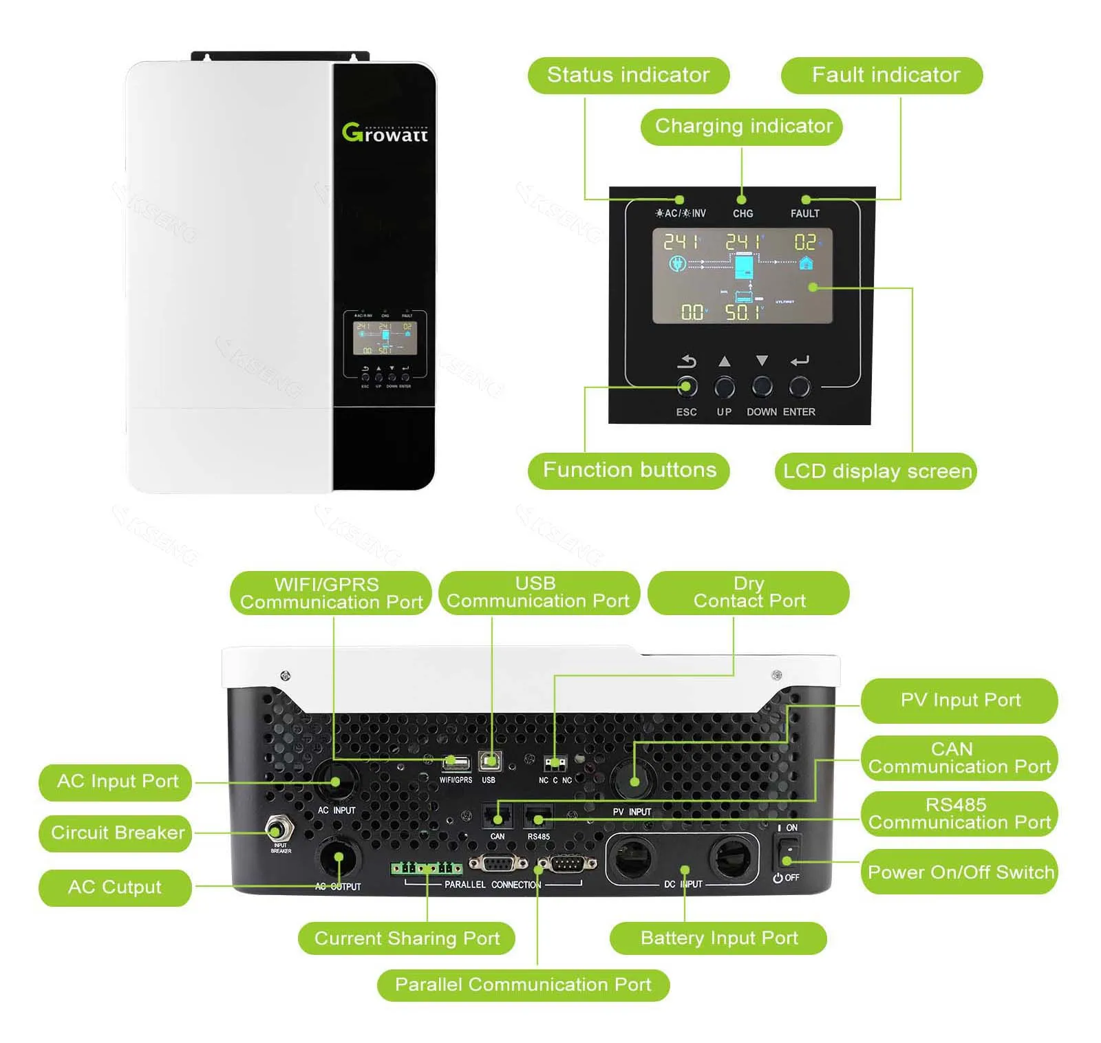 GROWATT 48V SPF 5000 ES Single Phase Solar Inverter Growatt Hybrid Off Grid Inverter for 5kw 10kw 15kw 20kw 30kw Solar System