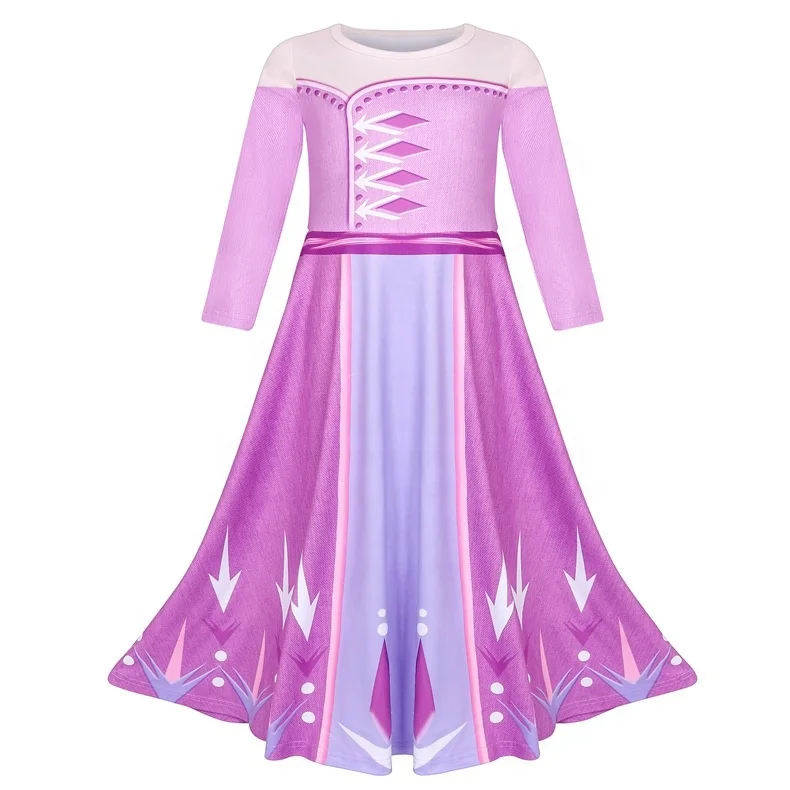 TV & Movie Costumes New Elsa Anna Dress Kids Girl Costume Cosplay Dress up  Purple Queen Elsa Long Sleeve Dress