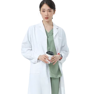 Hospital Anti-wrinkle White Long Sleeve Medical Jacket Breathable Dental Pediatric Department Lab Coat