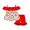 Circus Animal Red Strap Ruffle Top & Short Set