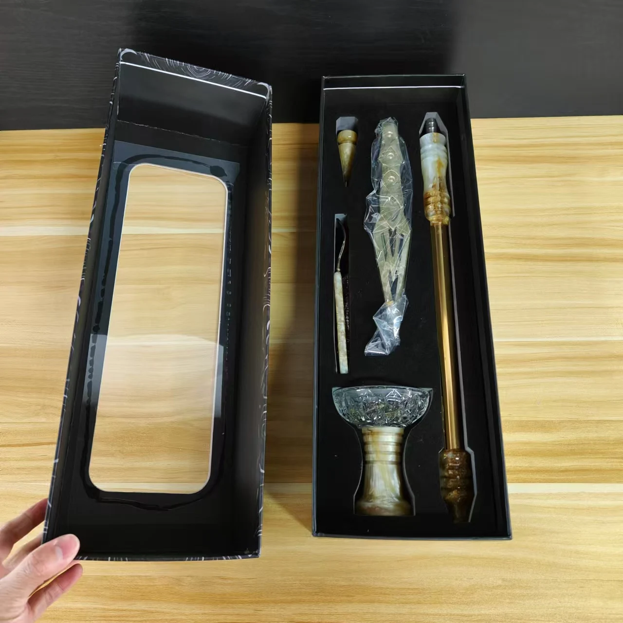Factory Wholesale Hookah Accessories Set Chicha Stainless Steel Handle + Bowl +fork + Silicone Hose + Clip + Needle