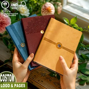Low MOQ A5 PU Leather Emboss Rotatable Metal Badge High Grade Business Gift Luxury Custom Logo Elegant Printing Writing Journal