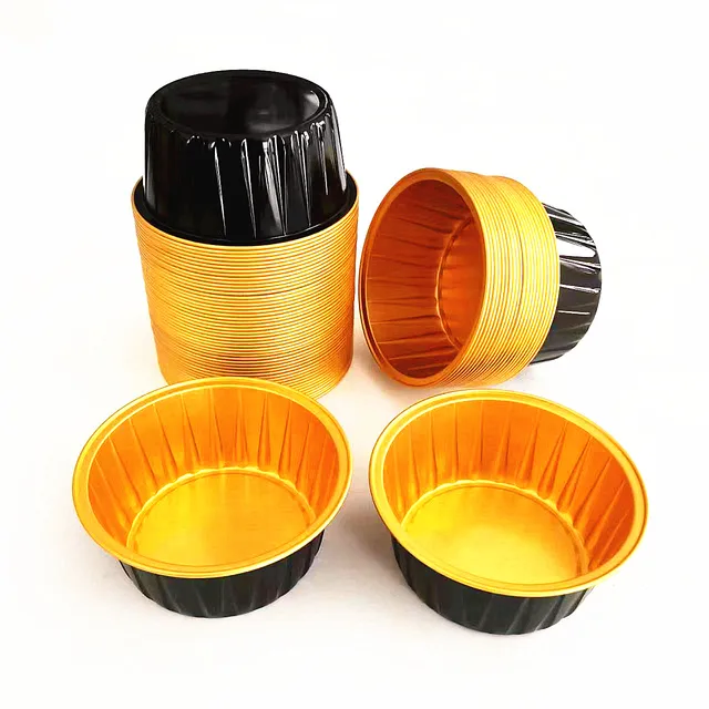 Black gold 4 OZ disposable creme brulee aluminum foil cupcake cups with lid hot sell