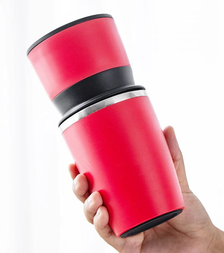 Portable All-In-One Pour Over Coffee Maker Adjustable Hand-mill Burr Grinder with Insulated Tumbler for Travel Camping Hiking