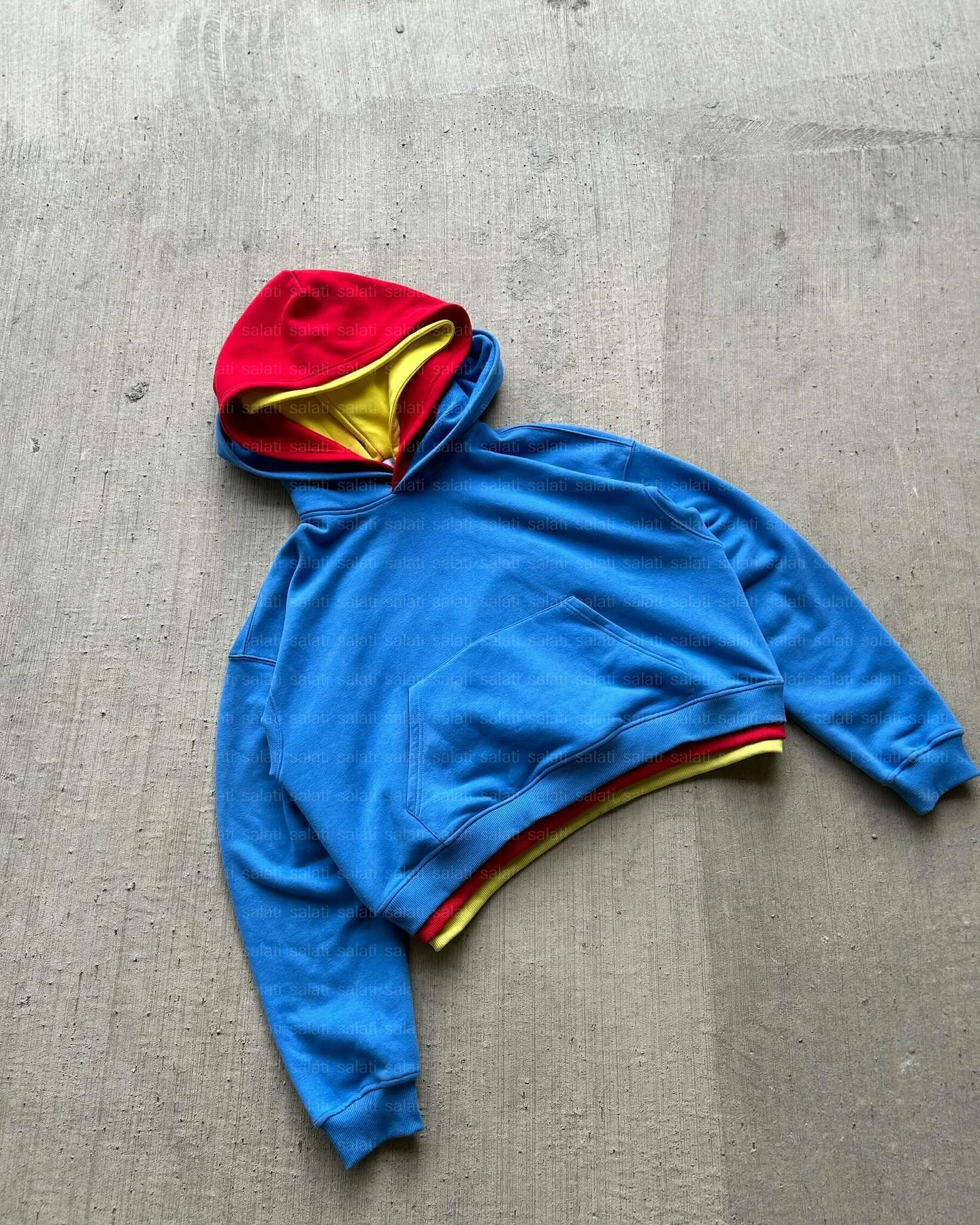 Custom Streetwear Hooded Sweatshirt Triple Multi 3 Layer Color Block Boxy Fit 500GSM Thick Plain Blank Embroidery Hoodie for Men gallery 7