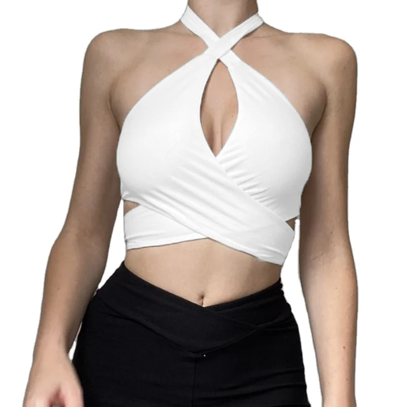 Women Summer Sexy Criss Cross Halter Bandage Crop Top Tank Cut Out