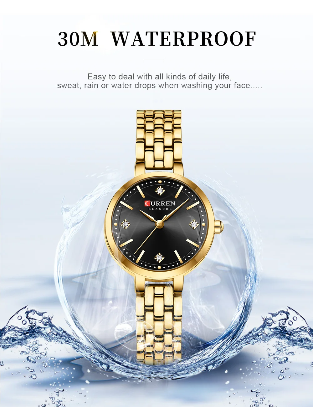 Curren 9106 Fashion Golden Quartz Wristwatch Stainless Steel Waterproof Women's Watches Original Luxury Ladies Watch for Women