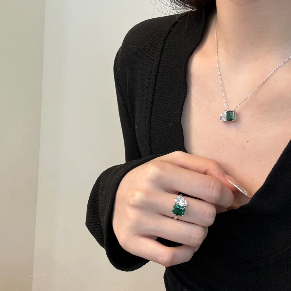 KAKODIY Emerald Zircon Jewelry Stylish 925 Sterling Silver Pendant Double Center Stone Sparkling Geometric detail 1