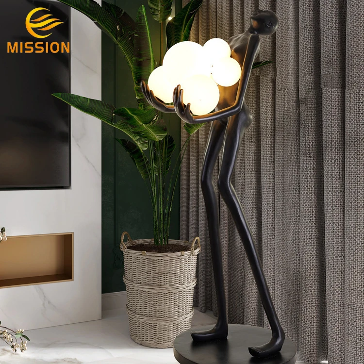 Modern Art Deco LED Resin Man Woman Glass Ball Sculpted Floor Lamp for Living Room Corner Decoration Stand Alone Standing Lamp