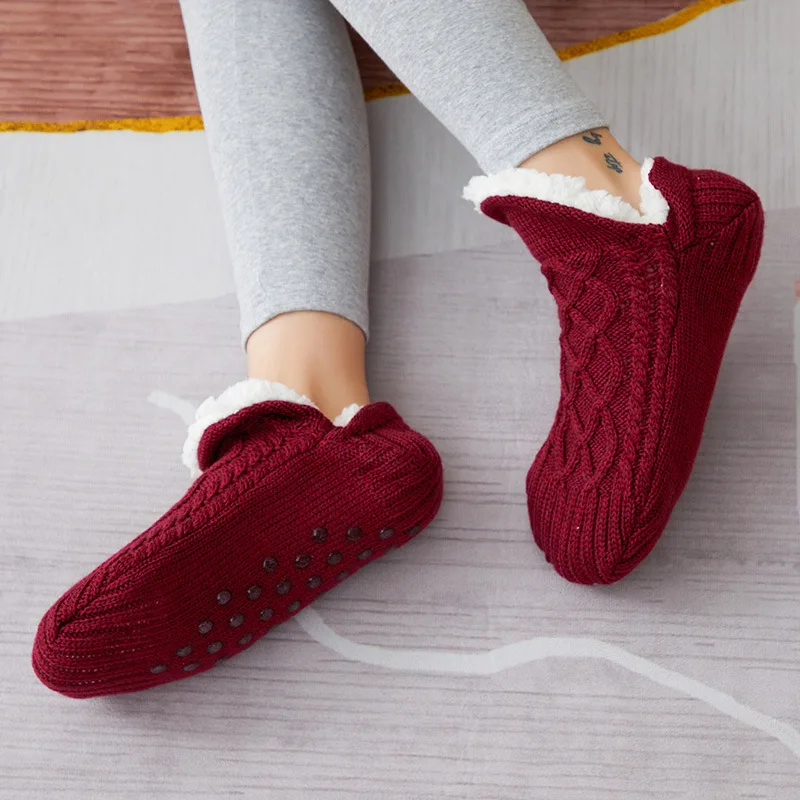 2025 Women Fuzzy Boot Non Slip Knitted Warm House Slipper Indoor Winter Warm Socks