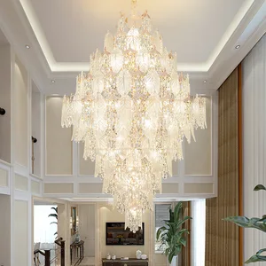 Glass Shopping Mall Hanging Lamp Modern Luxury Large Flush Mount Crystal Chandeliers for Villa