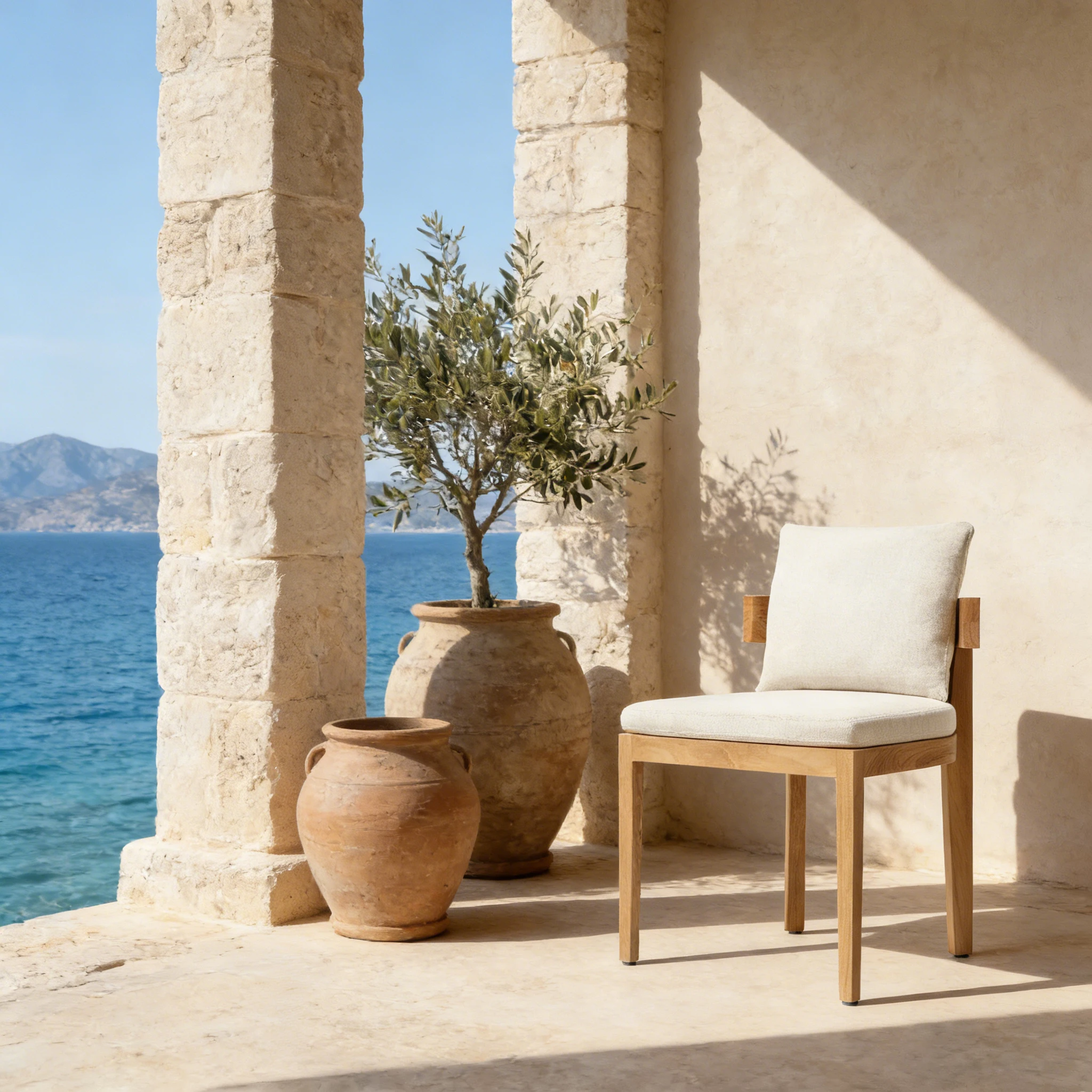 Ergonomic Teak Dining Chairs Featuring Lumbar Support and All-Weather Fabric Cushion for Villa Patio and Garden Restaurant