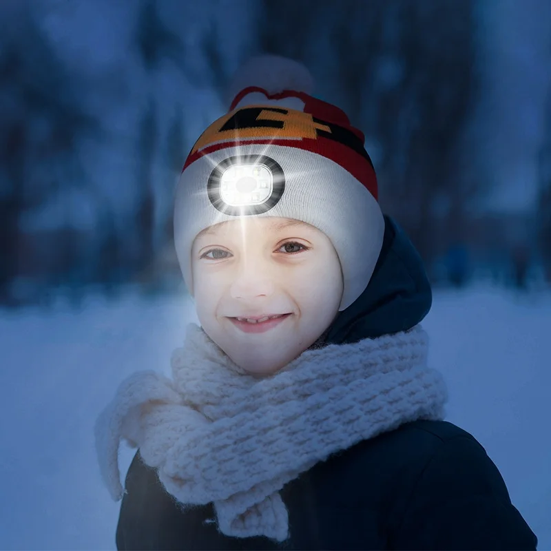Light up Knit Thermal Wool Headlamp for Kids Winter Hat