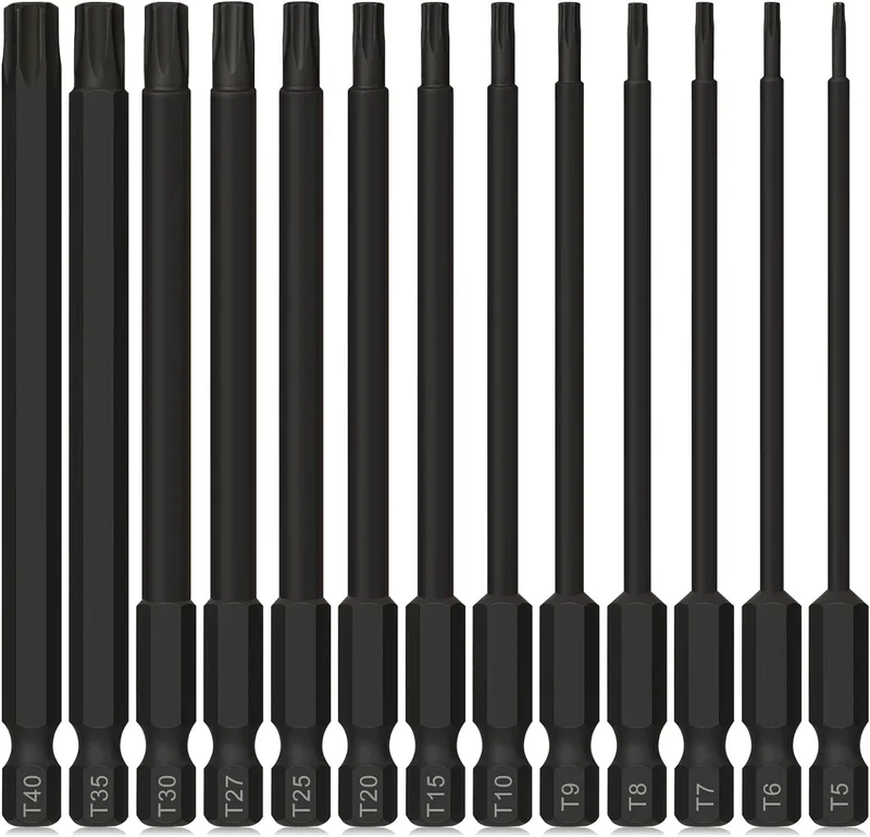 MOYOTEC Torx Bit Sets, 13-piece Security Tamper Proof Torx Star Bits Set Magnetic S2 Steel 4'' Long 
