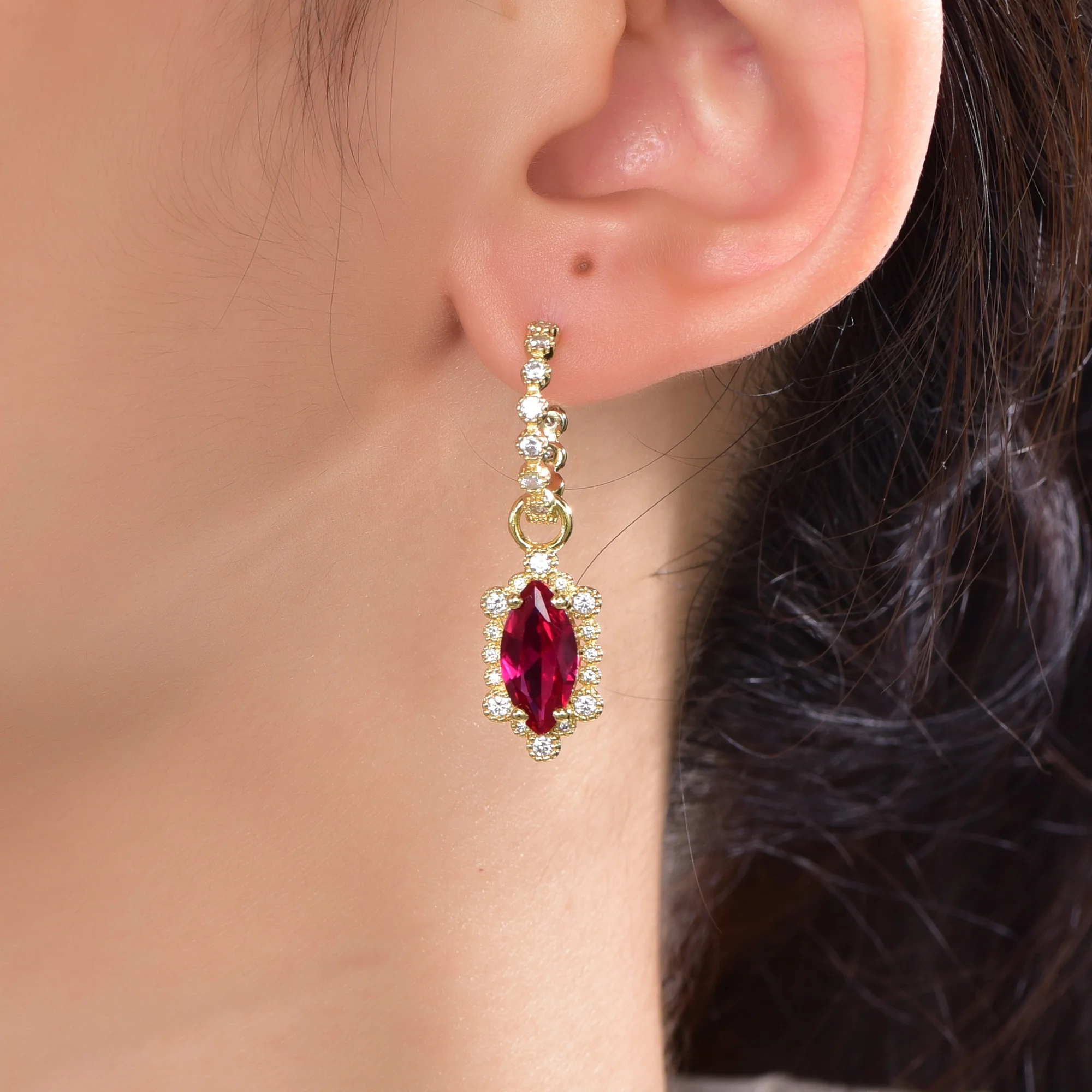 925 natural ruby sterling silver stud earrings 18k gold zircon red corundum diamond drop earrings