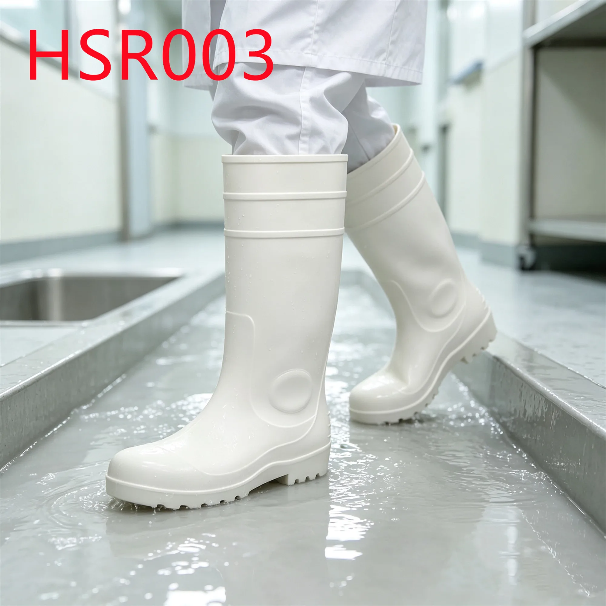 HY,Sanitation Work PVC Integral Molding SRC Standard PVC Rain Boots Factory Output 15 Inch Hua Singh White Rubber Boots HSR003