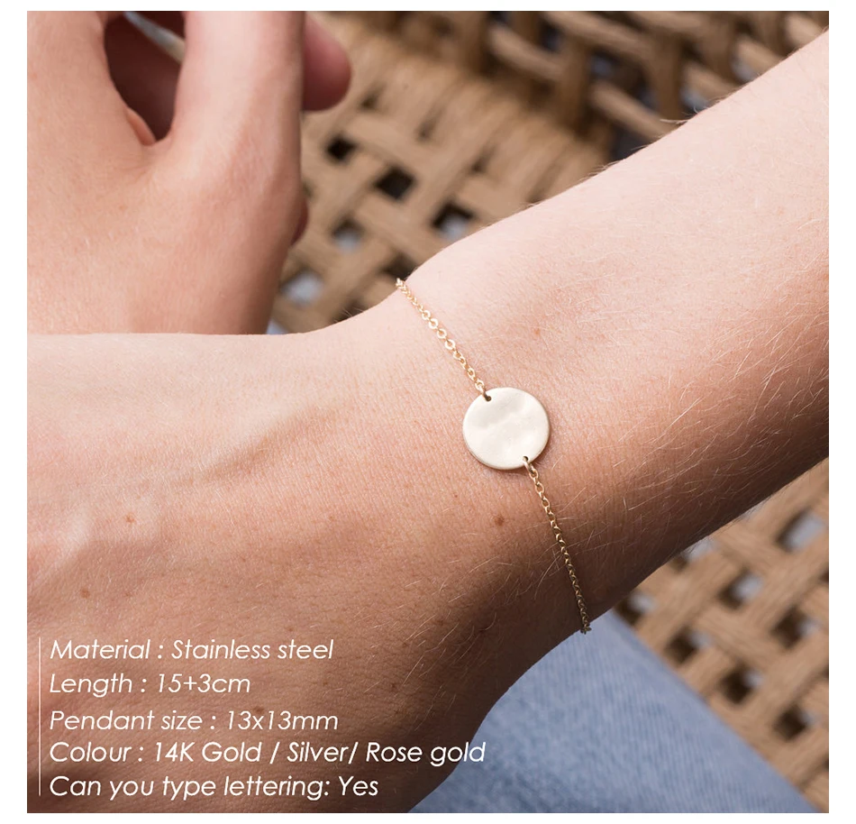 New Arrival Customized 13MM Stainless Steel round Pendant Link Chain Disc Bracelet Classic Lettering Gold Plating Trendy Style