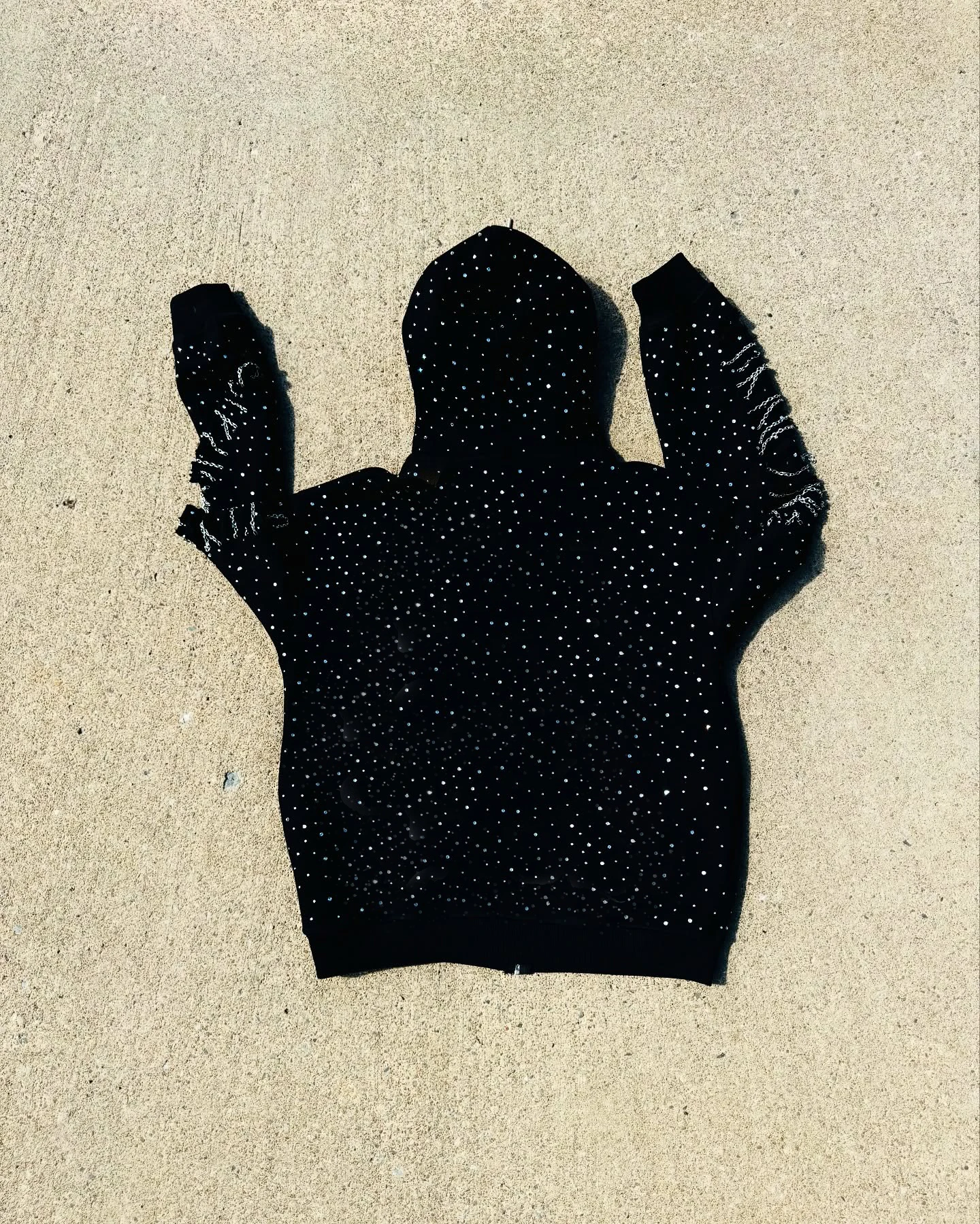 Custom Mens Cropped Zipup Hoodie Crystal Rhinestones All Over Hoodies Distressed Logo Baggy Boxy Zip up Rhinestone Hoodie gallery 2