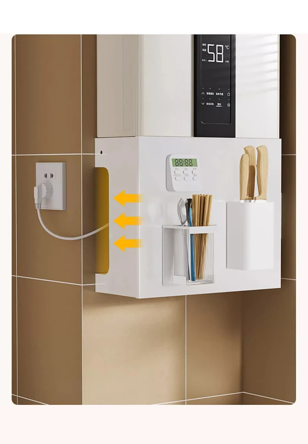 Gas Water Heater Pipe Cover White Kitchen Wall Mounted Decorative Shelf