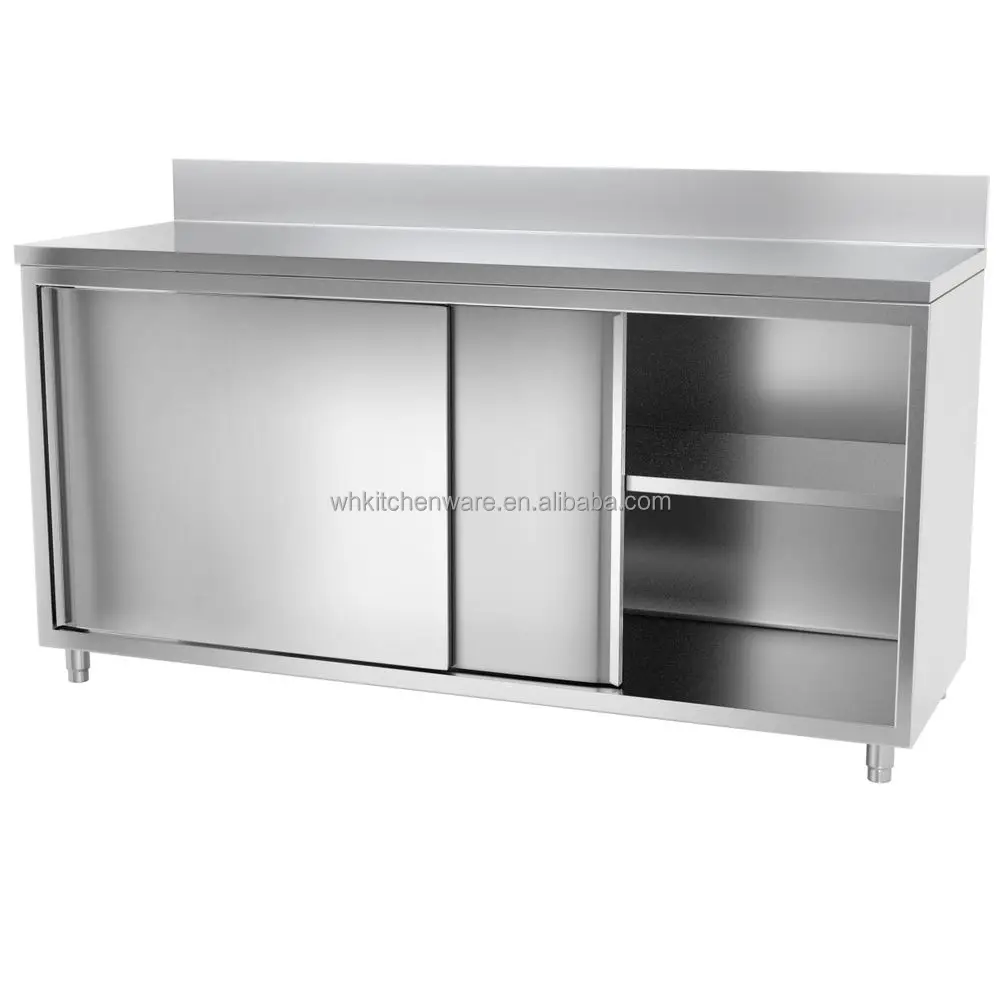 Stainless Steel Kitchen Work Cabinet With Double-walled Sliding Doors 3 ...