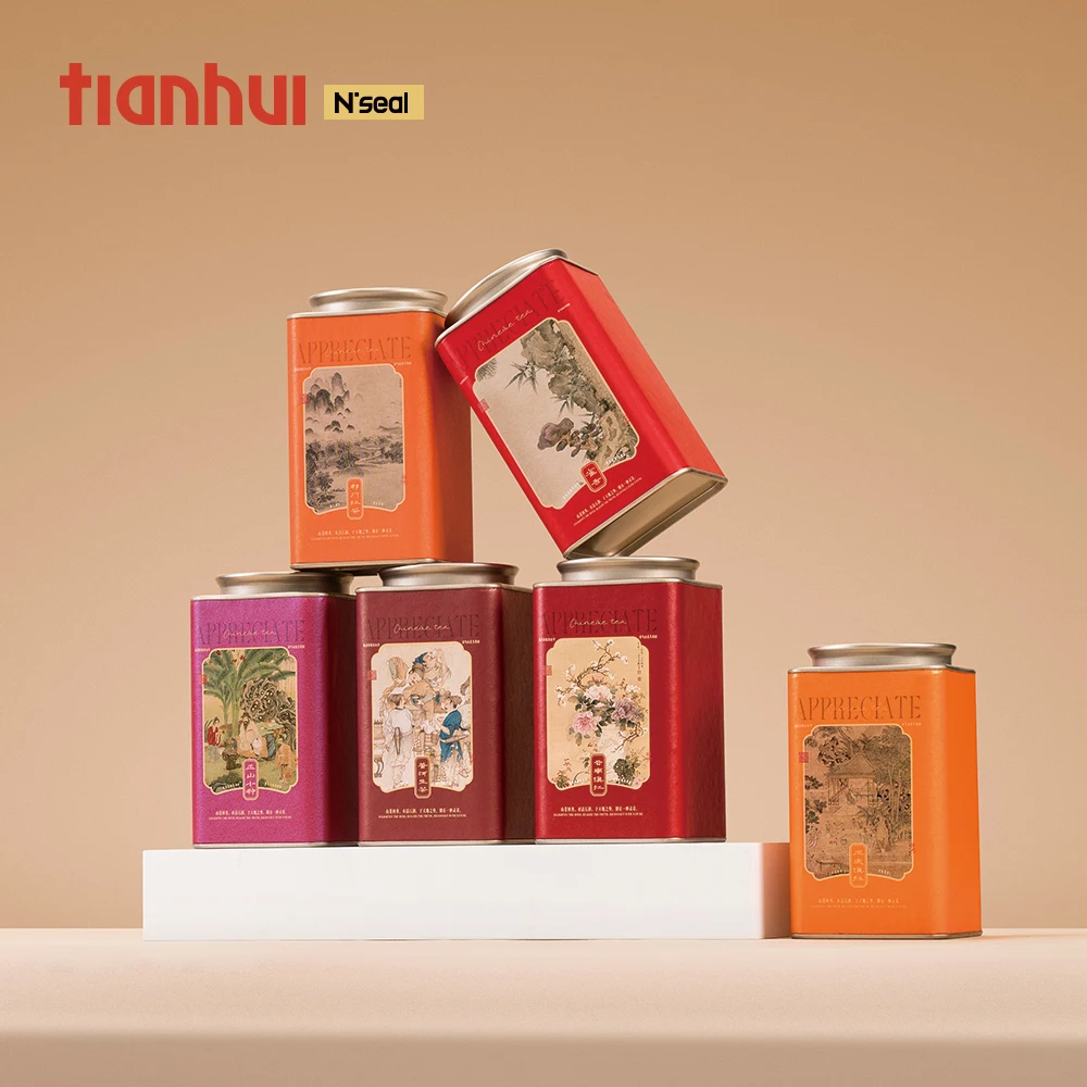 Tianhui Custom Printed Luxury Food Grade Coffee Bean Square Box Airtight Coffee Tea Canister Degassing Valve Seal