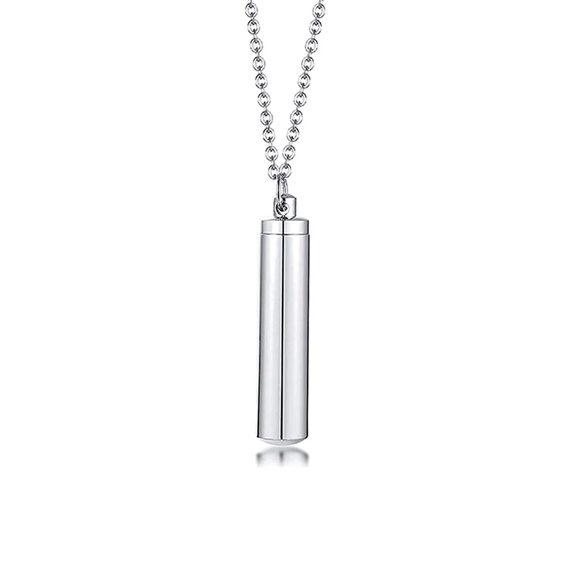 Simple Silver Color Cylinder Cremation Urn Necklace for Ashes Memorial Pendant Stainless Steel Keepsake Jewelry to Women Men